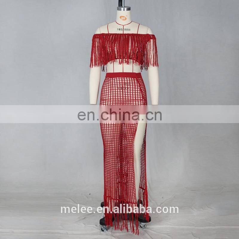 women summer two piece clothing off shoulder tassel swim wear cover up beach maxi dress bikinis 2020 swimwear beachwear