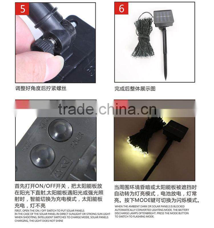 solar powered led string light for Christmas and garden decoration with solar pannel
