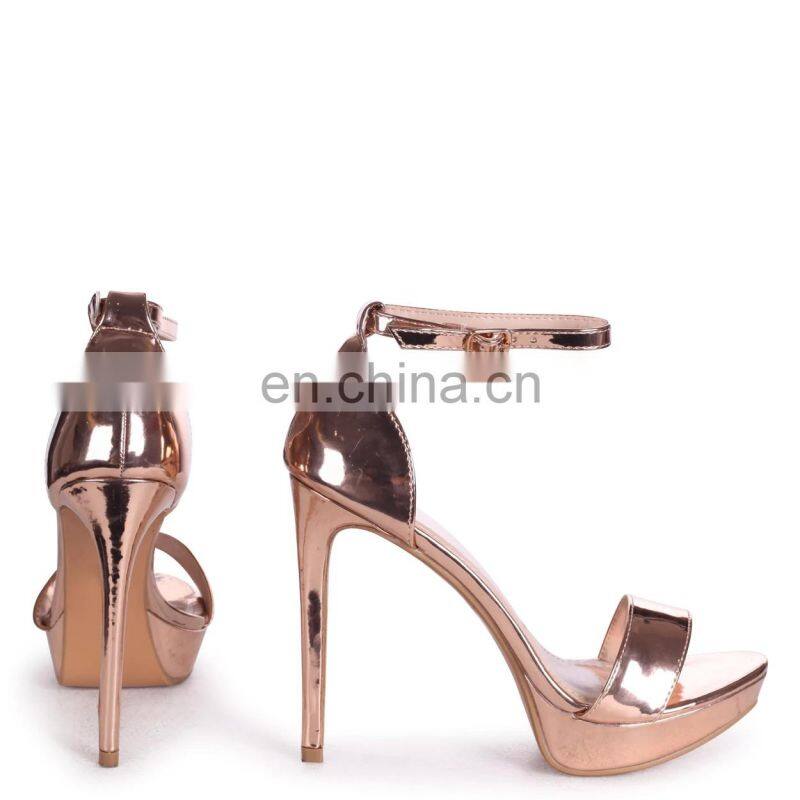 Rose gold mirror ladies barely there stiletto platform heels women sandals shoes