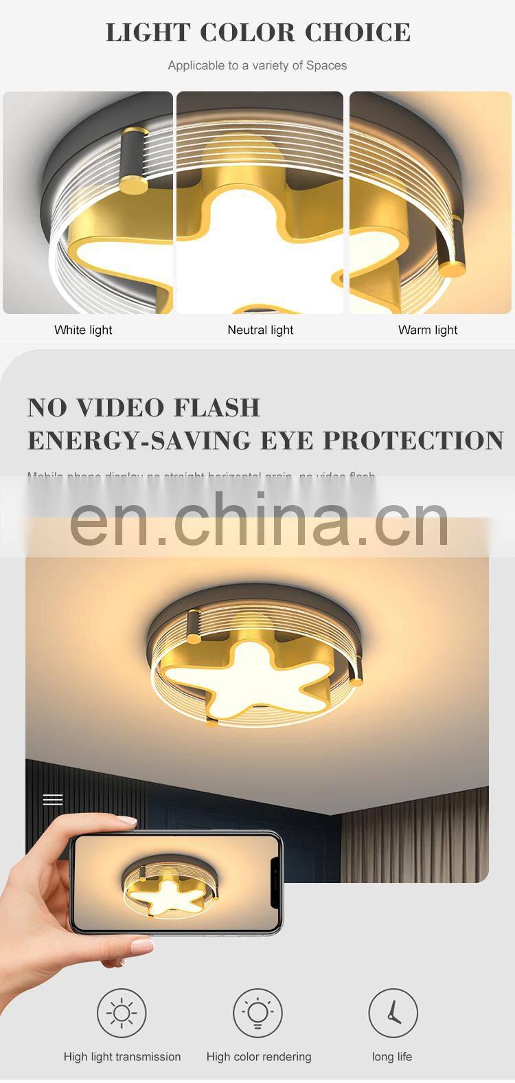 New Product Decoration Indoor 36W 48W Round Star Bedroom Iron Acrylic Modern LED Ceiling Lamp