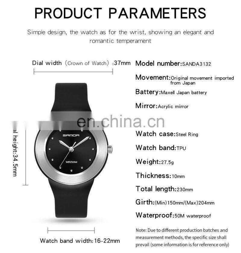 SANDA 3119 New Fashion Quartz Watch Women's Watches White Rose Gold Waterproof Women Casual Wristwatch