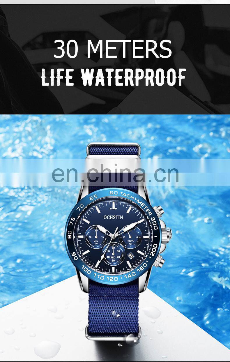 Ochstin 6117B Fashionable Nylon Quartz Watches Waterproof Chrono New Casual Wristwatch Mens