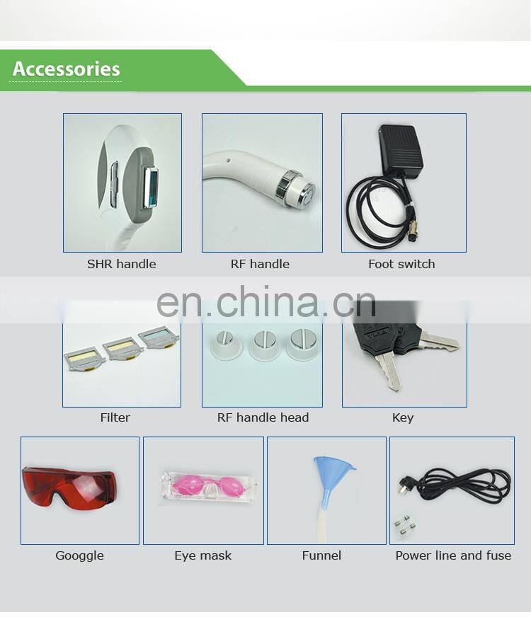 Double handpiece IPL RF E light OPT hair removal machine with big spot size