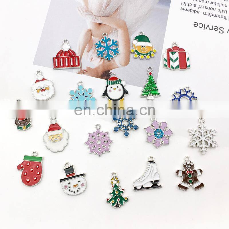 20Pcs/Set New Christmas Charms Pendants Enamel Bracelet Party Home Metal Craft Decoration Tree Hanging DIY Jewelry Accessories