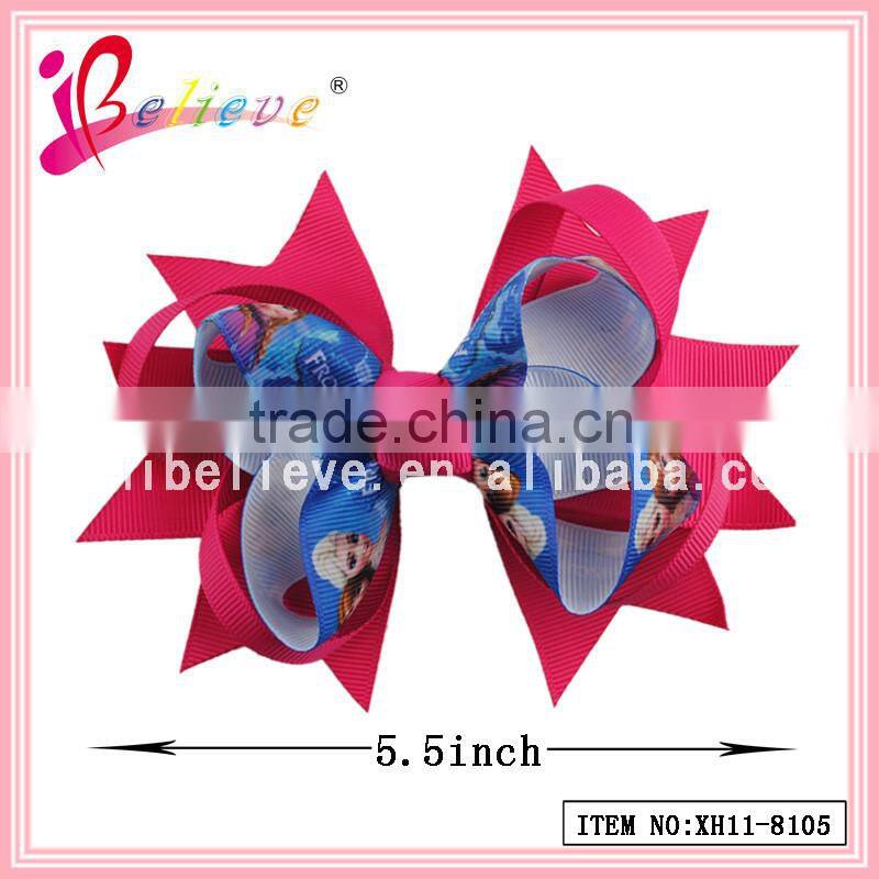 Plastic bow girls ponyholder ribbon bow covered elastic hair bands (XH12-2106)