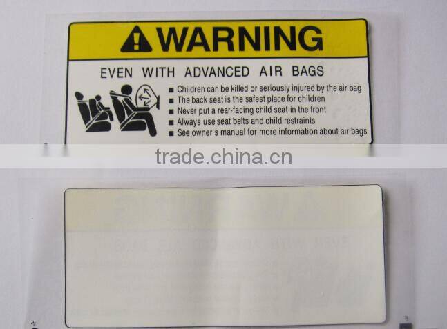 PET film heat transfer sticker warning lable for automobile sun-visor