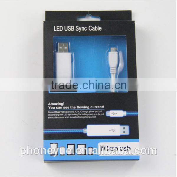 visible led flowing moving running light el micro usb cable for samsung