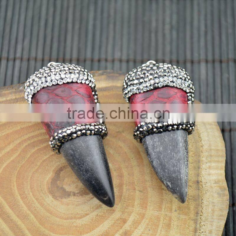 LFD-0051P ~ Wholesale New Style Mixed Color Snakeskin Ox Horn Pave Rhinestone Crystal Charms Necklace Pendant Jewelry