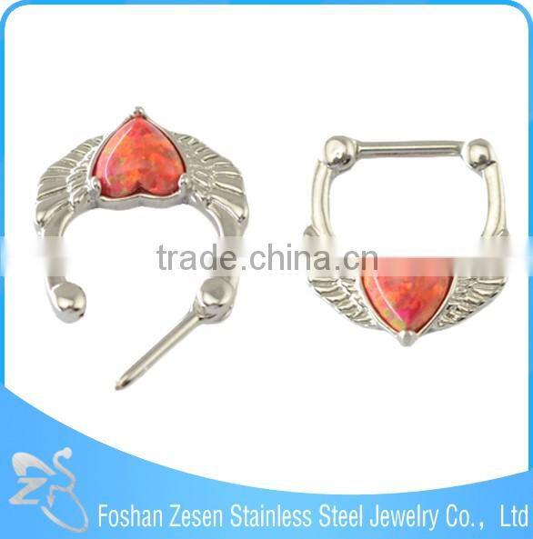 Competitive price nose ring pink opal heart wings septum clicker body piercing jewelry