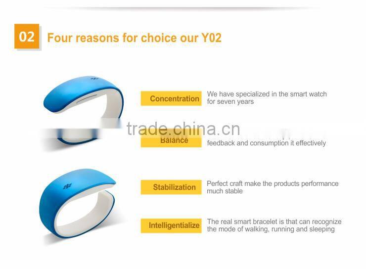 New Hot bluetooth bracelet 2015 smart watch Y02 With Factory Price