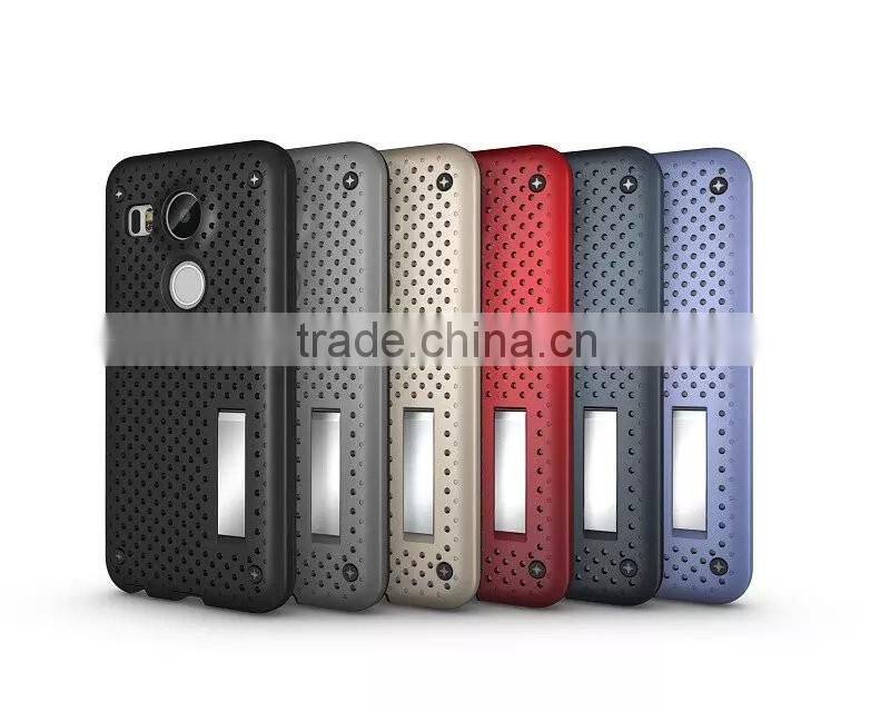 Shockproof Back Stand Case with Head Radiation Function For Nexus 5X Mesh Back Style TPU Rubber Cover Case MT-5296