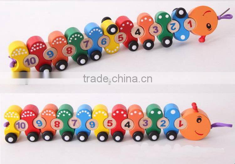 hot selling caterpillar toys size 41*5.5*8.5cm OEM digital caterpillar train toys wooden caterpillar for children EZ5134