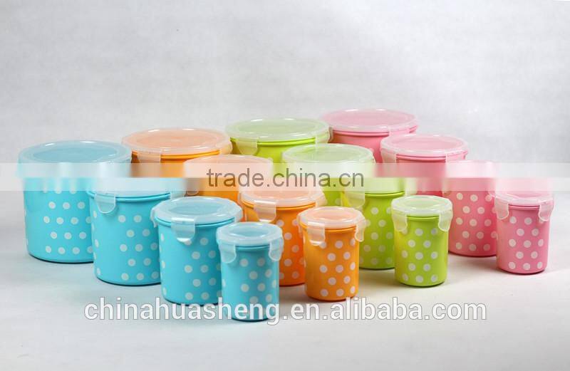 PP Food Grade Round shape Storage Container Set BPA Free Polka dot food container lunch box set of 4