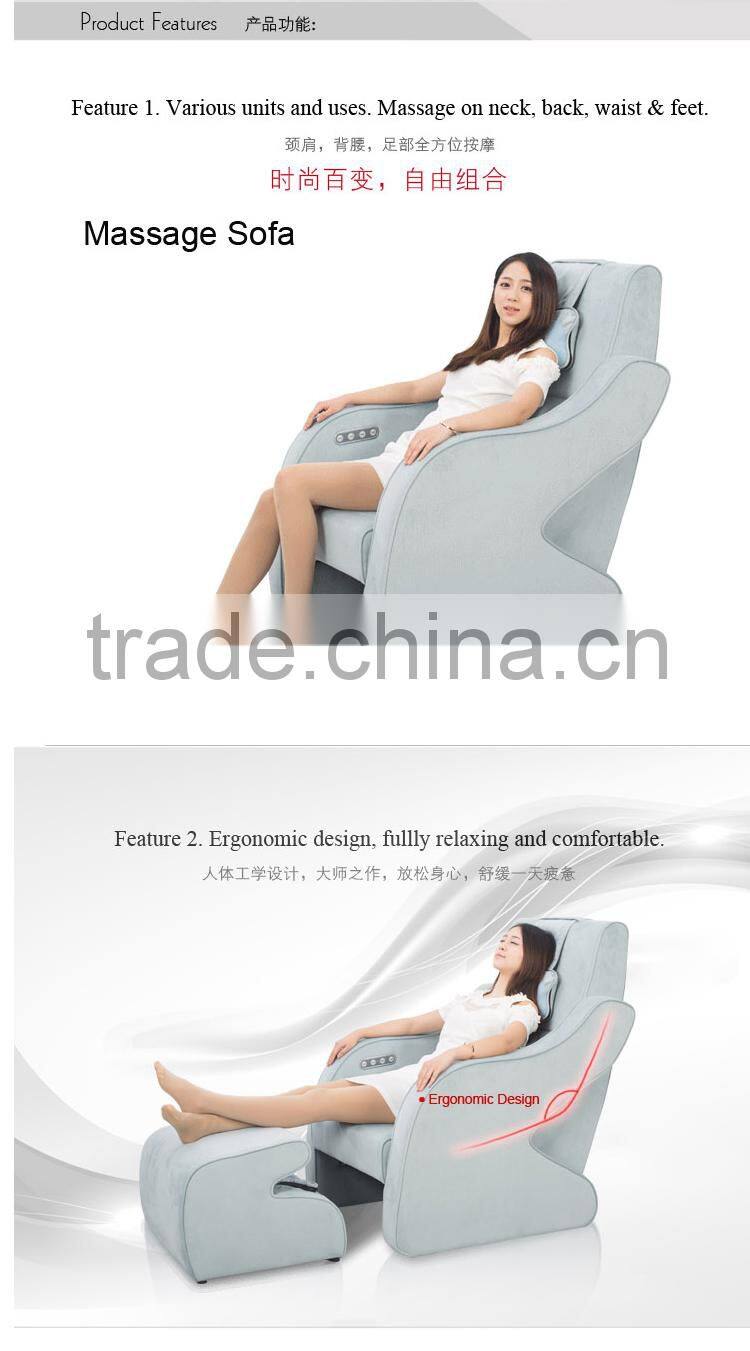 Leisure 3D massage sofa with seperate foot massage stool and ottoman