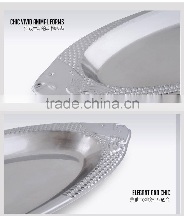 2015 hot products modern designs stainless steel fish shape multipurpose kitchen dinner plate