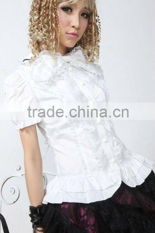 Cotton White Lace Short sleeve Cotton Lolita Blouse 81093