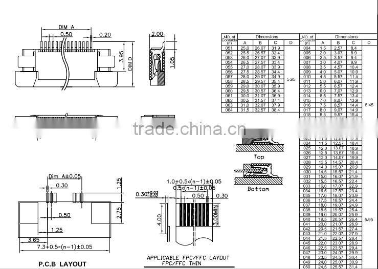 0.5mm Pitch SMT Upper(Bottom) Half shield H=2.0 FFC FPC connector