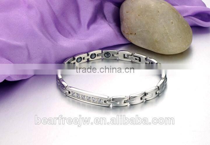 Popular Jewelry Stainless Steel Titanium Health Magnetic Energetic Couples Bracelet With Cubic Zirconia Setting