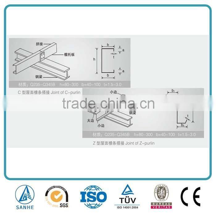 Steel roof support beams C / Z / H beam