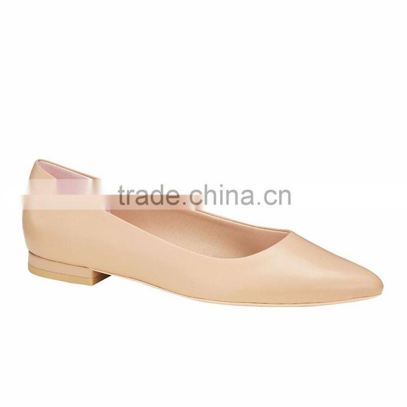 Low heel pointy toe classic ladies breatheable PU lining comfortable nude sheep skin pump shoes