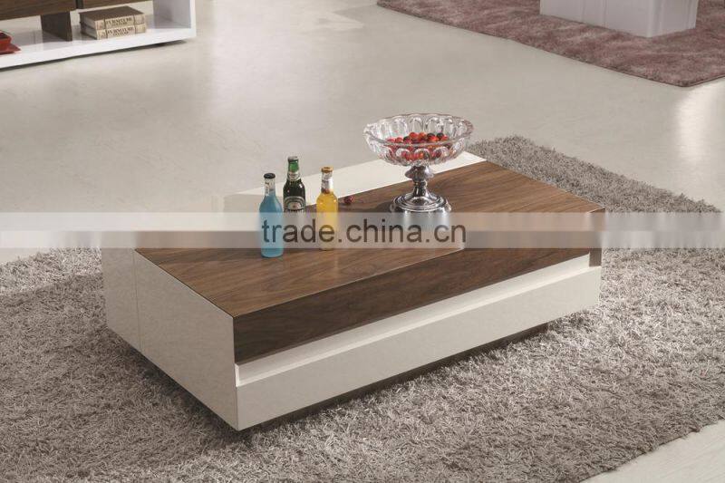 Living room furniture tea table design,modern wood and glass coffee table with storage
