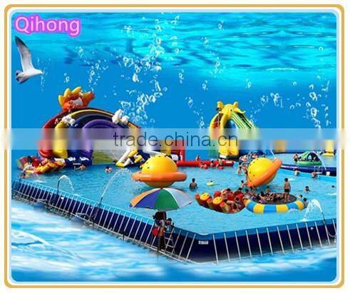 2016 new top selling non inflatable pool, metal frame swimming pool with water slide, custom inflatable pool