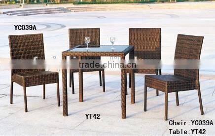 restaurant garden outdoor elegant rattan wicker glass rectory table chairs dining set YPS033
