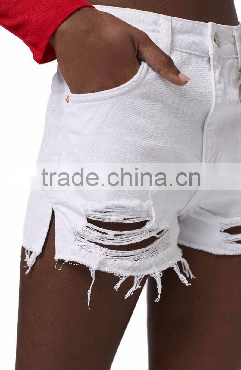 2016 China Wholesale Custom Denim Shorts Frayed And Ripped Hems Define Destroyed Woman Denim Shorts