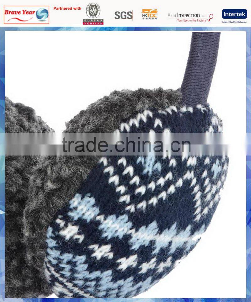 blue and white fairisle knitted new earmuff for boys