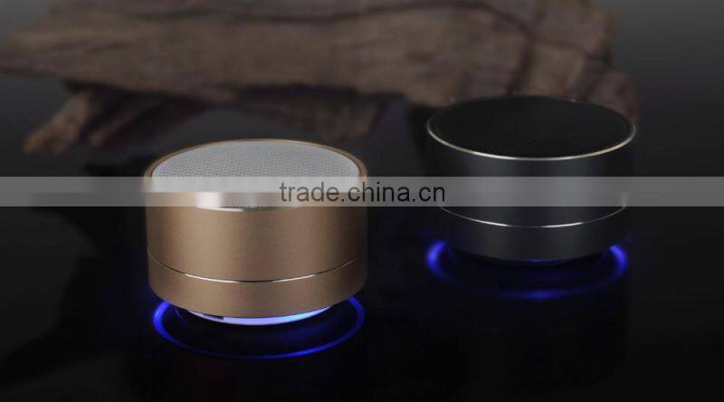 2016 New products A10 Promotional Portable Wireless Aluminum Mini Round Led Light Bluetooth Speaker Music Player