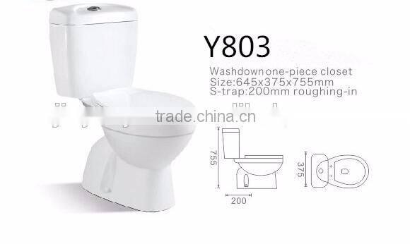 china product sanitary ware wc toilet bowl bathroom two piece toilets ceramic washdown s trap toilet Y803