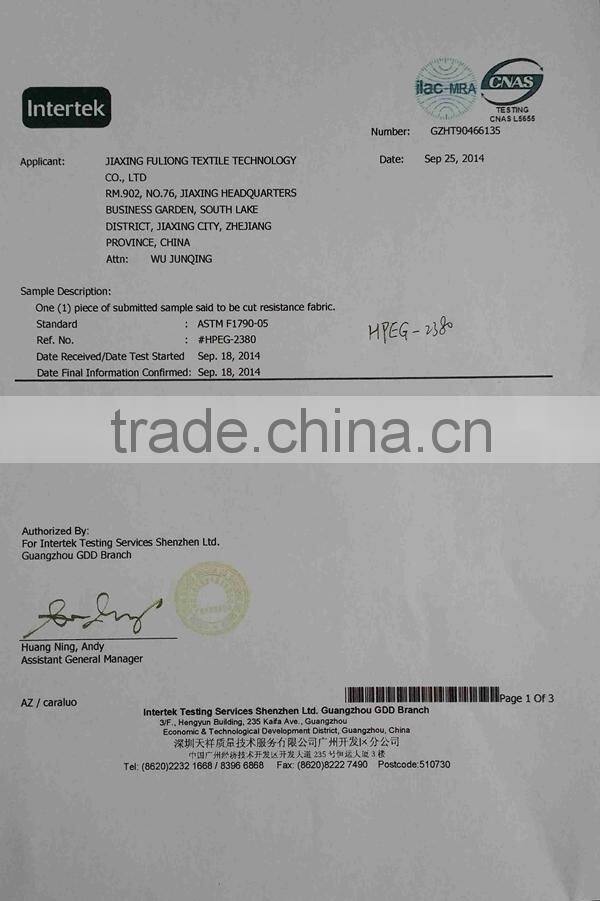 Cut resistant fabric for glove