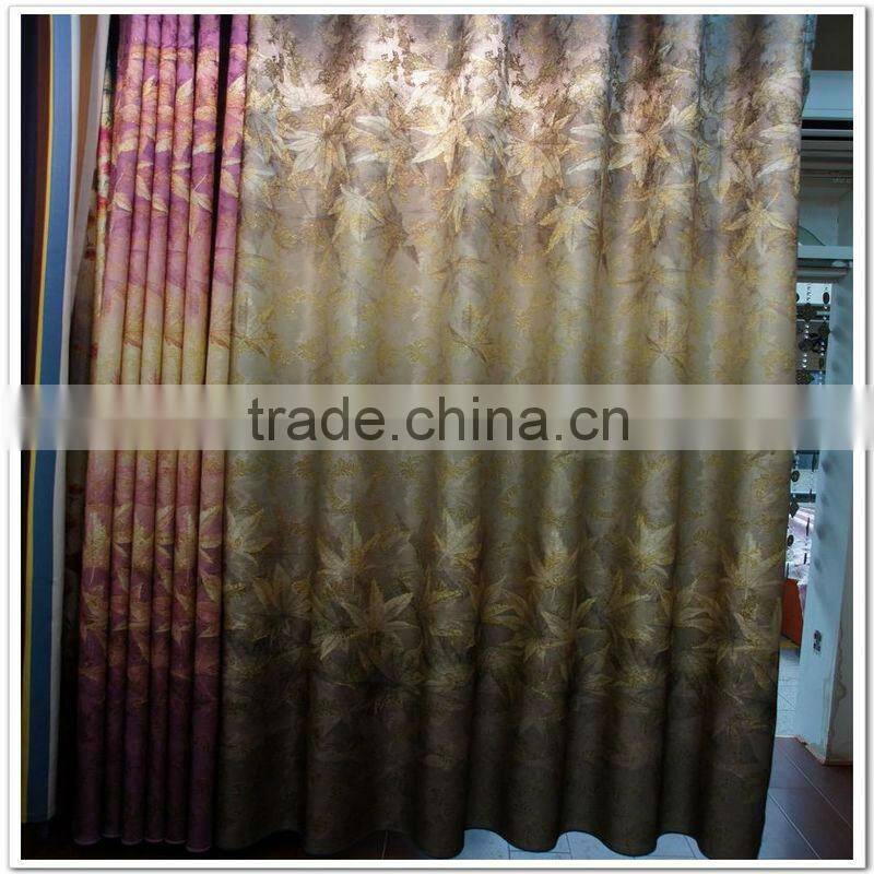 Concise Leaves Design Yarn Dye Printed Jacquard Gold Thread 100% Polyester Curtain Fabric