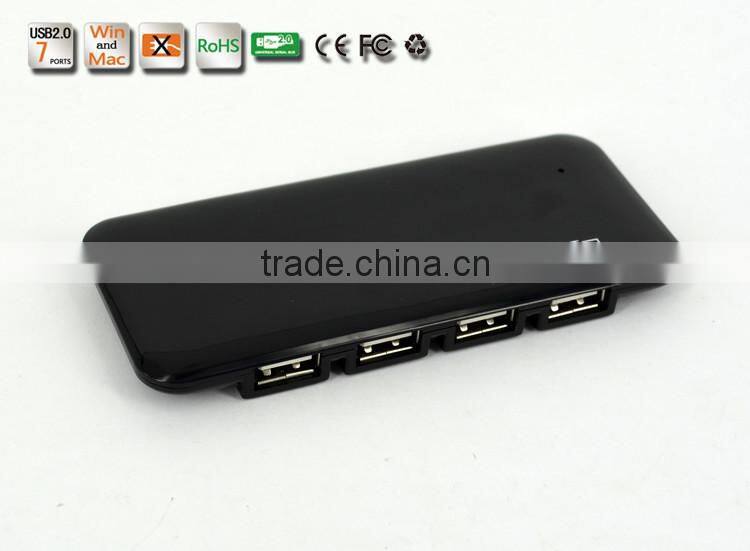 Low cost portable High Speed slim shape plastic casing 480MBPS 7 port USB 2.0 HUB
