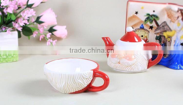 Creative Customized Christmas Santa Ceramics Tea Set and Milk Pot Set