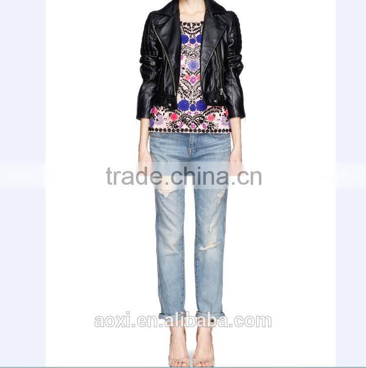 2014 Sexy women high waist wholesale price alibaba China supplier cheap blue distressed 100% cotton denim jean pants factory