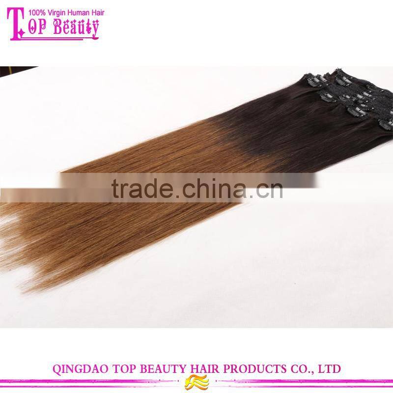 Made in China Silky Straight Two Tone Ombre Clip in Hair Extensions for White Women