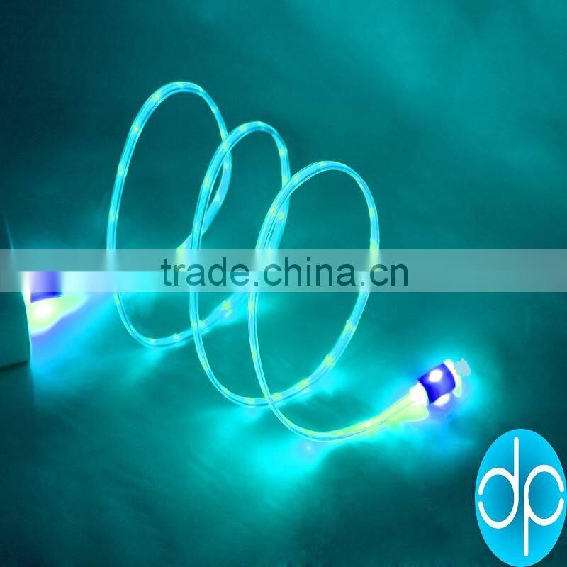 China wholesale crystal connector embedded led flash light usb charging cable for mobile phone android