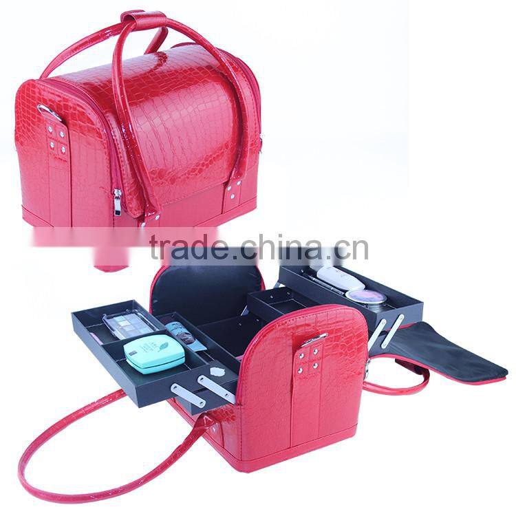 2016 Fashion Red Color PVC Leather Travel Cosmetic Bag