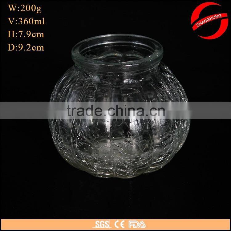 Cracked effect 360ml pumpkin shaped glass candle jar for sale