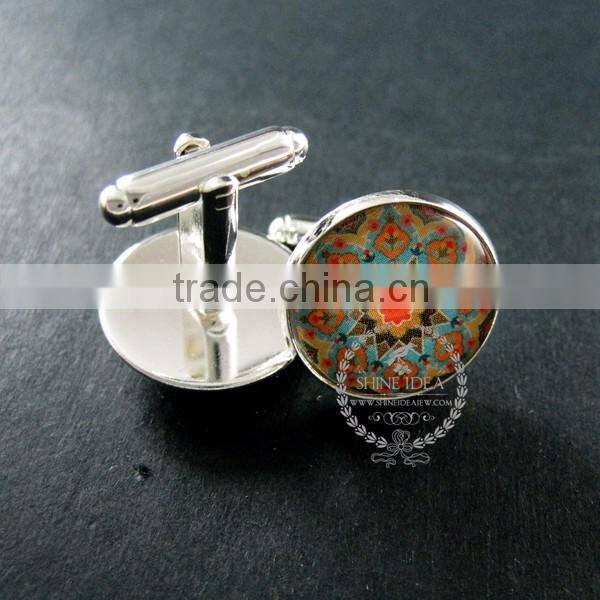 20mm silver plated morocco style flower art collage round glass cabochon fashion cufflinks wedding cuff links gift 6600053