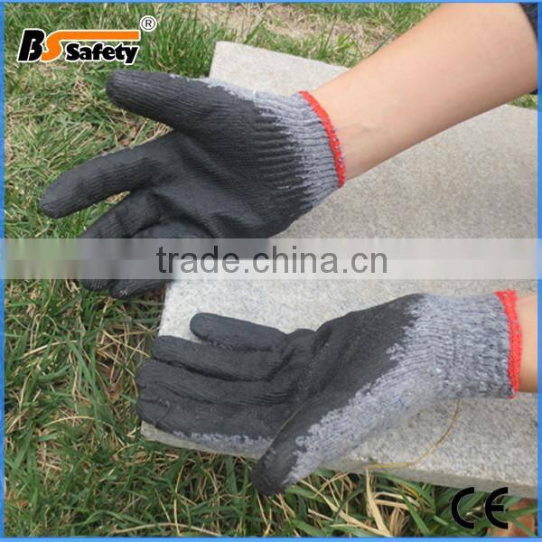 cheap working safety gloves cotton with black Latex Rubber Coated