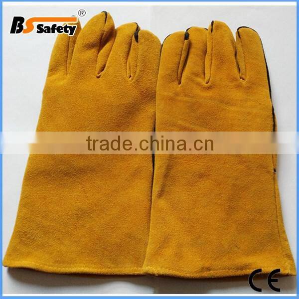 BSSAFETY China supplier 2015 wholesale yellow leather welding work gloves mens