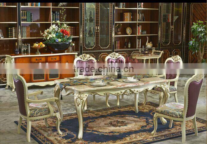 European Style Rectangle Dining Table and Chairs Set, Villa Fashionable Wooden Dining Room Furniture Set (BF01-ML023)