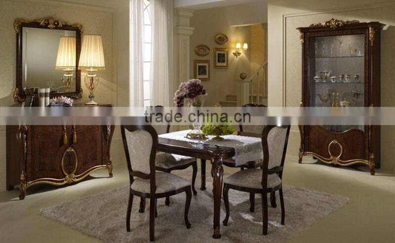 Luxury Solid Wood Wooden and Golden Color Three Door Wine Cabinet/Living Room Classic Display Cabinet(MOQ=1 SET)