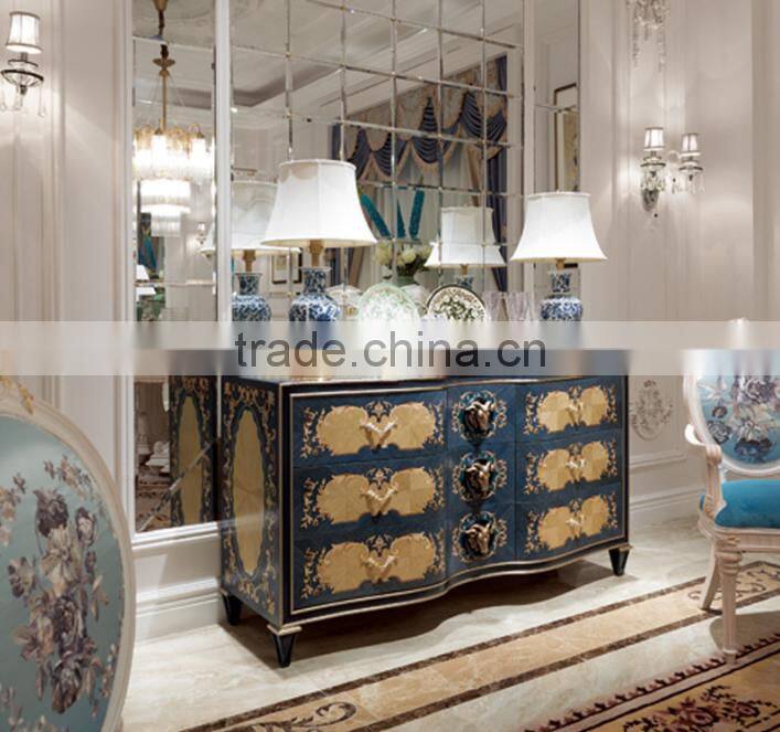 New design solie wood animal carving blue color dining room sideboard