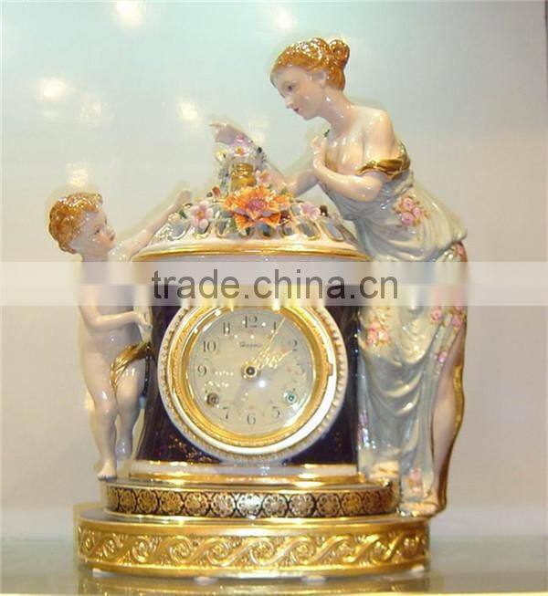 Pottery Home Decoration Art, Living Room Ceramic Desk Clock, Elegant Flower Ceramic Box Embedded Desk Clock