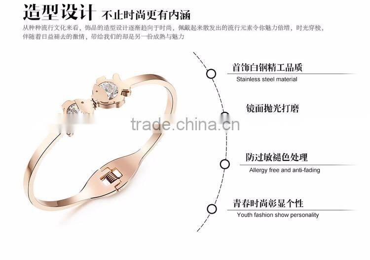 Fashion Bracelets Titanium Steel Rose Gold Tone Diamond Charm Bracelet For Women