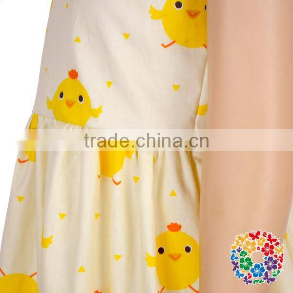 Wholesale Baby Girls New Chicken Printing Sleeve Dress Fashion Summer Cotton Dress Shirt