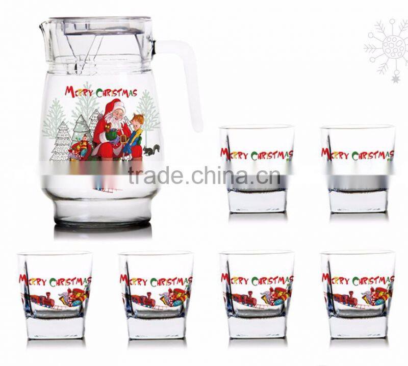 1400ml halloween and christmas color printing jar and 6pcs cups set